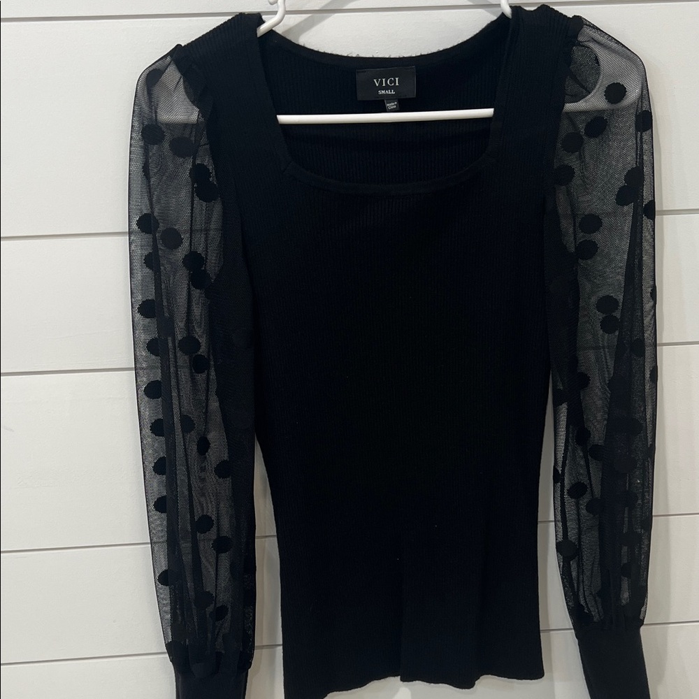 Vici Black Mesh Sleeve Blouse